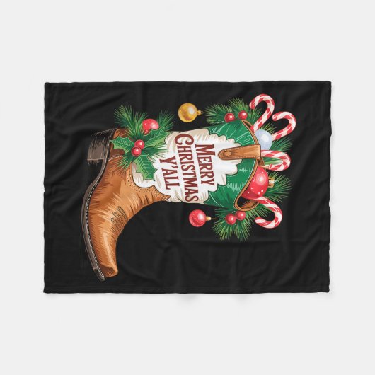 Cowboy Boots Country Western Merry Christmas Y'all Fleece Deken (Voorkant (Horizontaal))