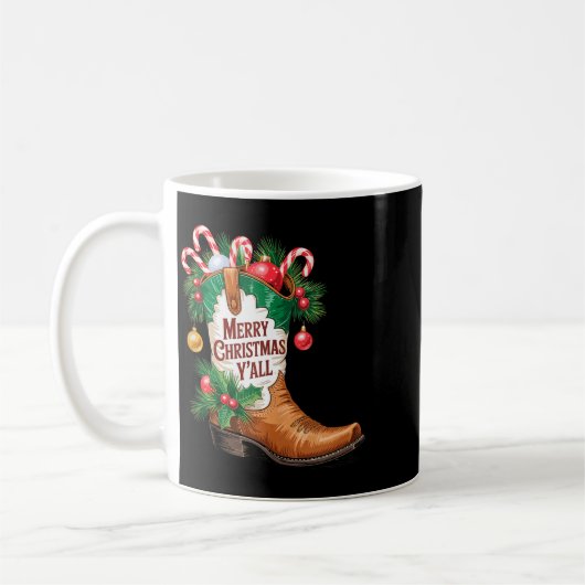 Cowboy Boots Country Western Merry Christmas Y'all Koffiemok (Links)