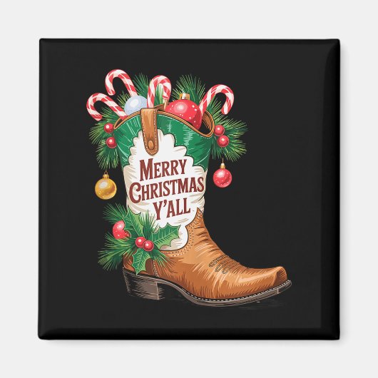 Cowboy Boots Country Western Merry Christmas Y'all Magneet (Voorkant)