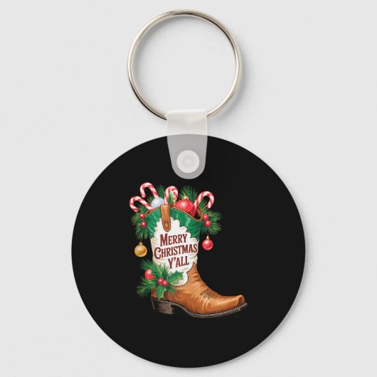 Cowboy Boots Country Western Merry Christmas Y'all Sleutelhanger (Voorkant)