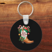 Cowboy Boots Country Western Merry Christmas Y'all Sleutelhanger (Voorkant)