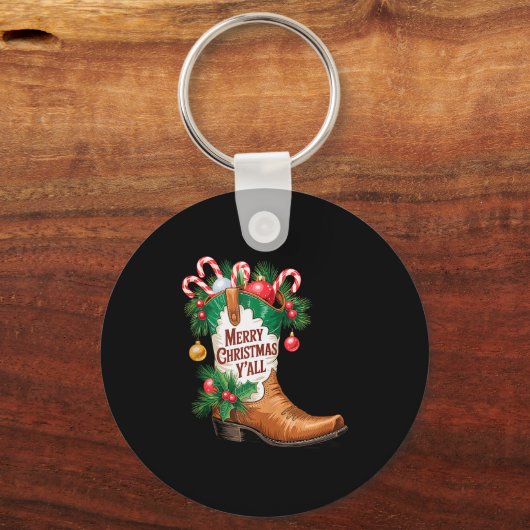 Cowboy Boots Country Western Merry Christmas Y'all Sleutelhanger (Voorkant)