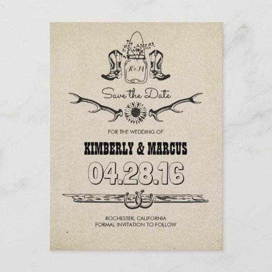 Cowboy Boots Country Western Save the Date Aankondigingskaart (Voorkant)