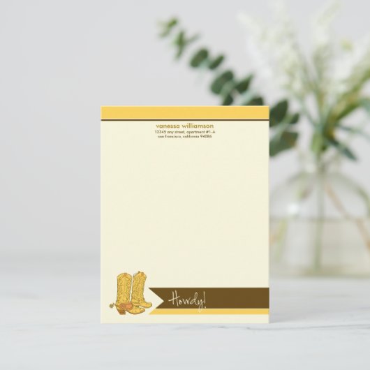 Cowboy Boots Custom Flat Note-kaarten (geel) Kaart (Staand voorkant)