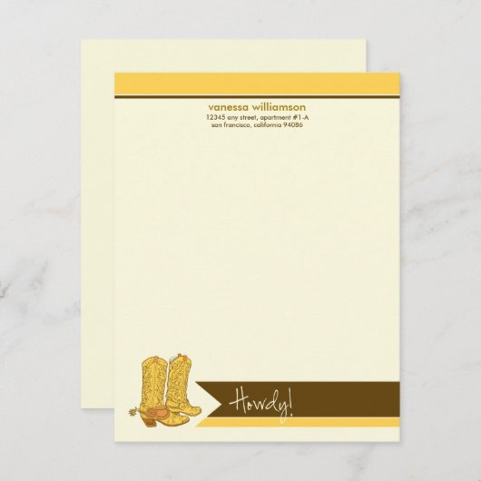 Cowboy Boots Custom Flat Note-kaarten (geel) Kaart (Voorkant / Achterkant)