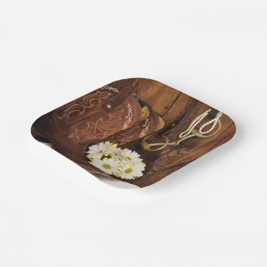 Cowboy Boots, Daisies and Horse Bit Ranch Wedding Papieren Bordje (Gebogen)