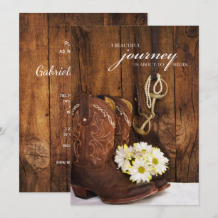 Cowboy Boots, Daisies and Horse Bit Wedding Kaart