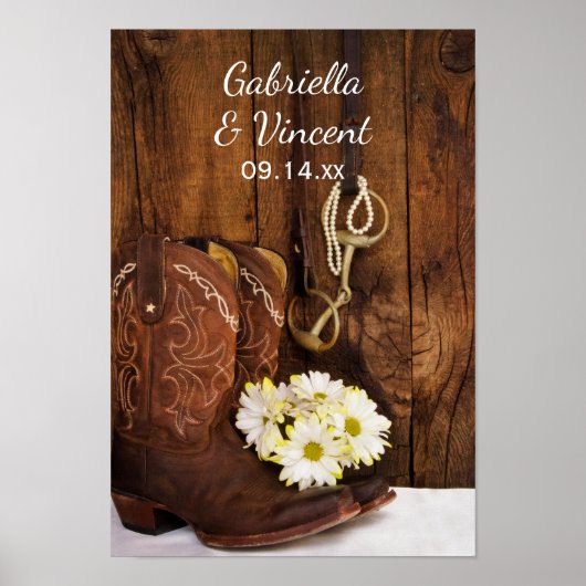 Cowboy Boots, Daisies and Horse Bit Wedding Poster (Voorkant)