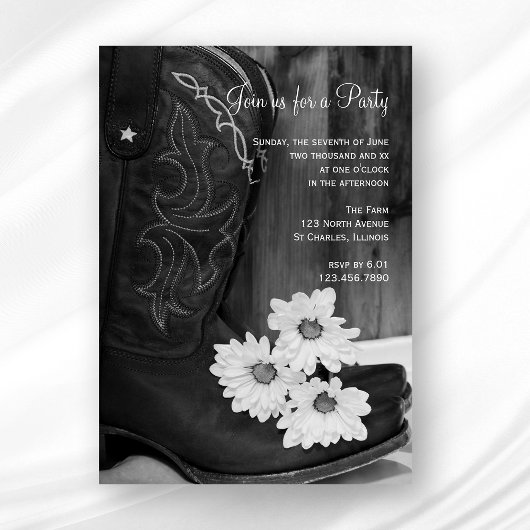 Cowboy Boots Daisies Country Western Barn Party Kaart
