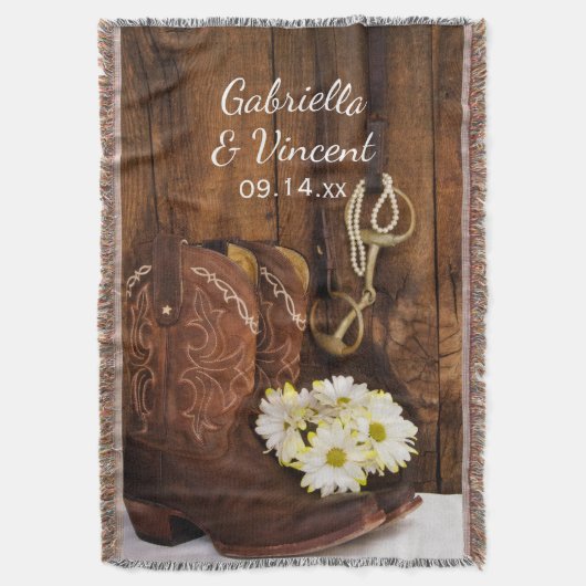 Cowboy Boots, Daisies Horse Bit Country Wedding Deken (Voorkant Verticaal)