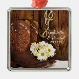 Cowboy Boots, Daisies Horse Bit Country Wedding Metalen Ornament