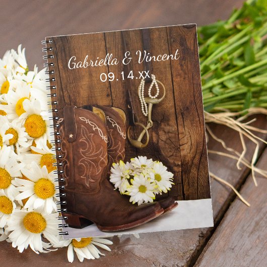 Cowboy Boots, Daisies Horse Bit Country Wedding Notitieboek