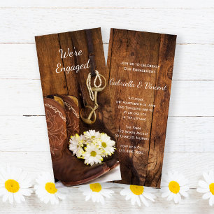 Cowboy Boots Daisies Horse Bit Engagement Party Kaart