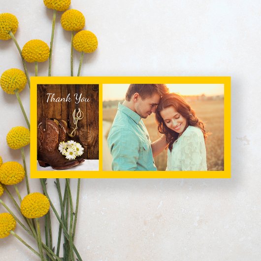 Cowboy Boots, Daisies Horse Bit Wedding Dank je Bedankkaart