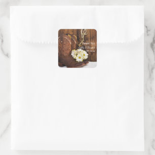 Cowboy Boots, Daisies Horse Bit Wedding Dank je Vierkante Sticker