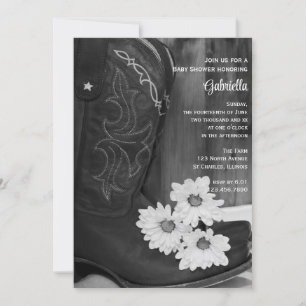 Cowboy Boots Daisies Land Western Baby shower Kaart