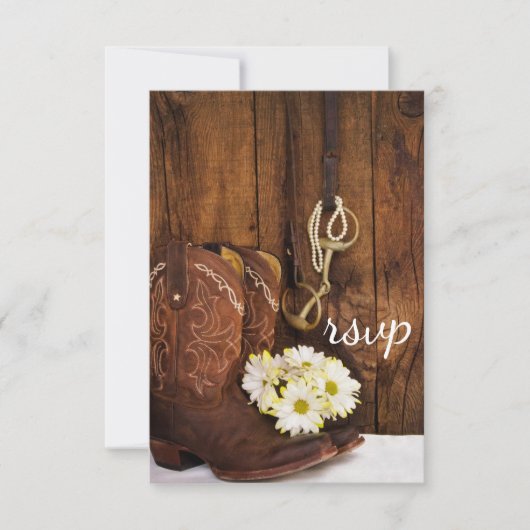 Cowboy Boots, Daisies, Paardenbit Wedding RSVP Kaa (Voorkant)