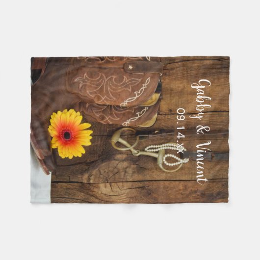 Cowboy Boots, Daisy and Horse Bit Country Wedding Fleece Deken (Voorkant (Horizontaal))
