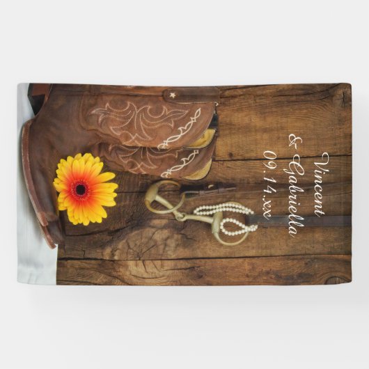 Cowboy Boots, Daisy and Horse Bit Country Wedding Spandoek (Horizontaal)