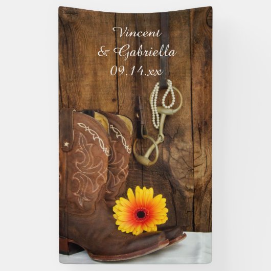 Cowboy Boots, Daisy and Horse Bit Country Wedding Spandoek (Verticaal)