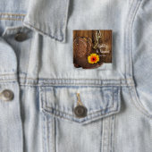 Cowboy Boots, Daisy and Horse Bit Country Wedding Vierkante Button 5,1 Cm (In situ)