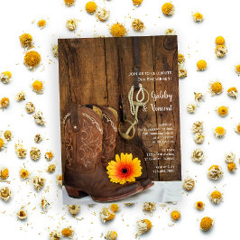 Cowboy Boots, Daisy and Horse Bit Engagement Party Kaart