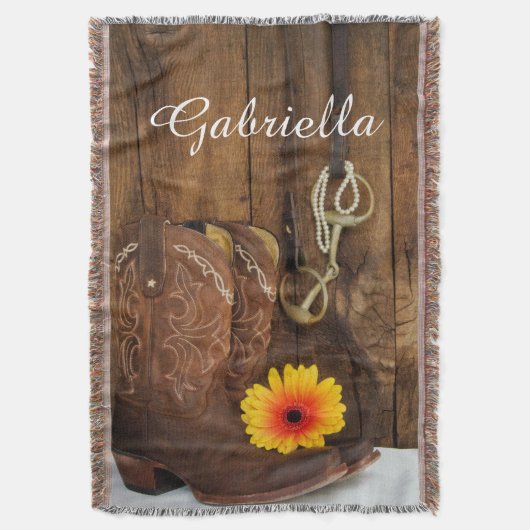 Cowboy Boots, Daisy and Horse Bit Land Western Deken (Voorkant Verticaal)