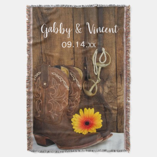 Cowboy Boots, Daisy and Horse Bit Western Wedding Deken (Voorkant Verticaal)
