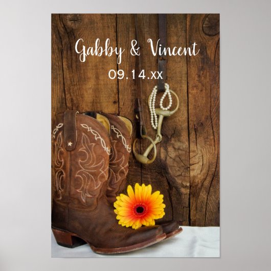 Cowboy Boots, Daisy and Horse Bit Western Wedding Poster (Voorkant)