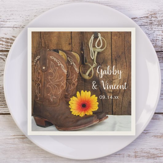 Cowboy Boots, Daisy and Horse Bit Western Wedding Servetten