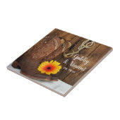 Cowboy Boots, Daisy and Horse Bit Western Wedding Tegeltje (Zijkant)