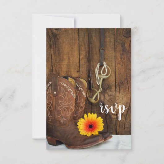Cowboy Boots Daisy Horse Bit Barn Wedding RSVP (Voorkant)