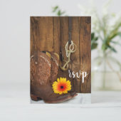 Cowboy Boots Daisy Horse Bit Barn Wedding RSVP Kaartje (Staand voorkant)