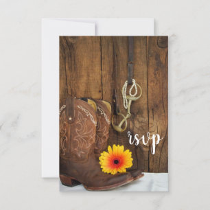 Cowboy Boots Daisy Horse Bit Barn Wedding RSVP Kaartje