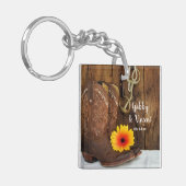Cowboy Boots, Daisy Horse Bit Country Wedding Sleutelhanger (Voorkant Links)