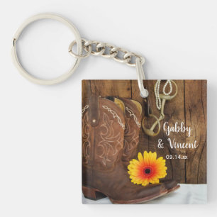 Cowboy Boots, Daisy Horse Bit Country Wedding Sleutelhanger