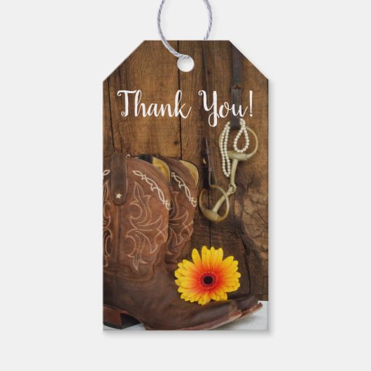 Cowboy Boots, Daisy Horse Bit Wedding for Label Cadeaulabel (Voorkant)