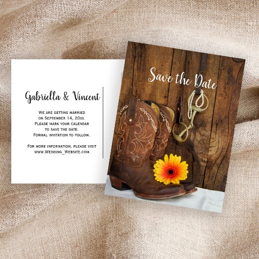 Cowboy Boots Daisy Horse Bit Wedding Save the Date Aankondigingskaart