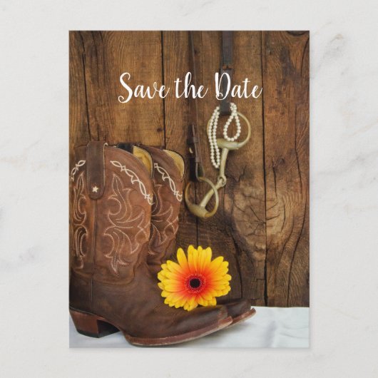 Cowboy Boots Daisy Horse Bit Wedding Save the Date Aankondigingskaart (Voorkant)