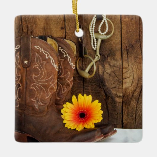 Cowboy Boots, Daisy Horse Bit Western Wedding Keramisch Ornament (Voorkant)