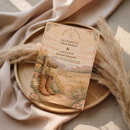 Cowboy Boots Desert Wedding Kaart