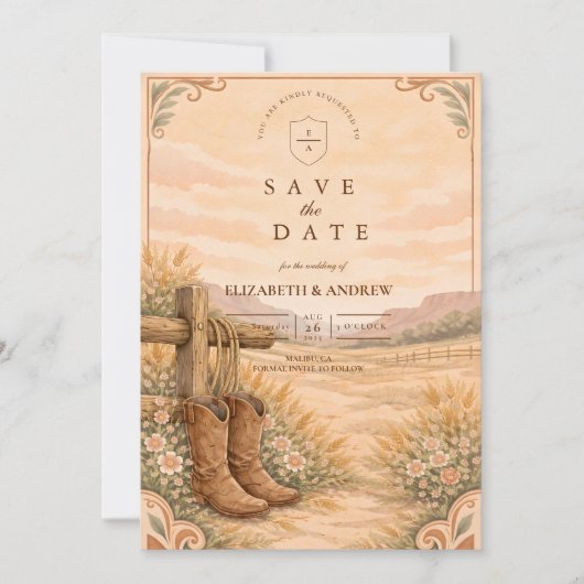 Cowboy Boots Desert Wedding Save The Date (Voorkant)