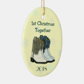 Cowboy Boots, eerste kerstsnowflakes Keramisch Ornament (Rechts)