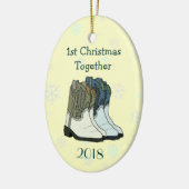 Cowboy Boots, eerste kerstsnowflakes Keramisch Ornament (Links)