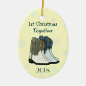 Cowboy Boots, eerste kerstsnowflakes Keramisch Ornament (Voorkant)