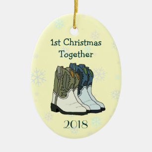 Cowboy Boots, eerste kerstsnowflakes Keramisch Ornament