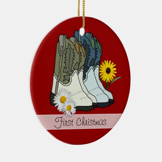 Cowboy Boots, eerste kerstversiering Keramisch Ornament (Rechts)