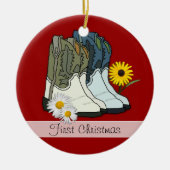 Cowboy Boots, eerste kerstversiering Keramisch Ornament (Voorkant)