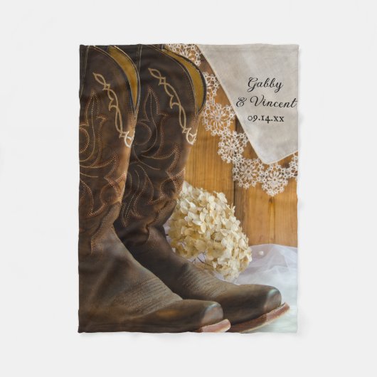 Cowboy Boots en Lace Country Barn Wedding Fleece Deken (Voorkant)