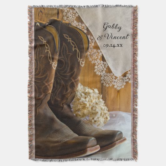Cowboy Boots en Lace Country Western Wedding Deken (Voorkant Verticaal)